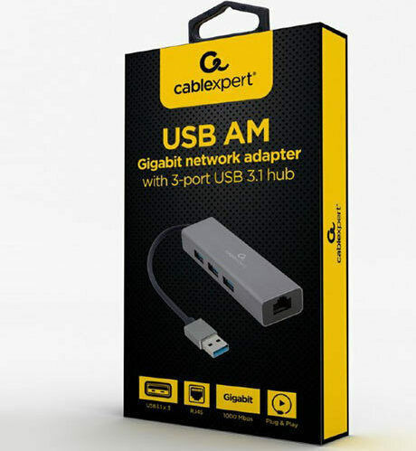 Cablexpert USB 3.0 Hub 3 Porturi cu conexiune USB-A Gri