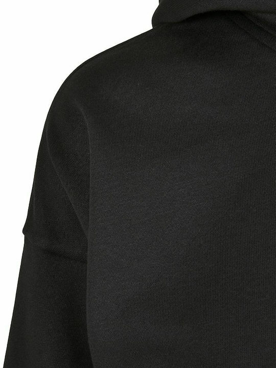 Cropped Γυναικείο Φούτερ με Κουκούλα Μαύρο