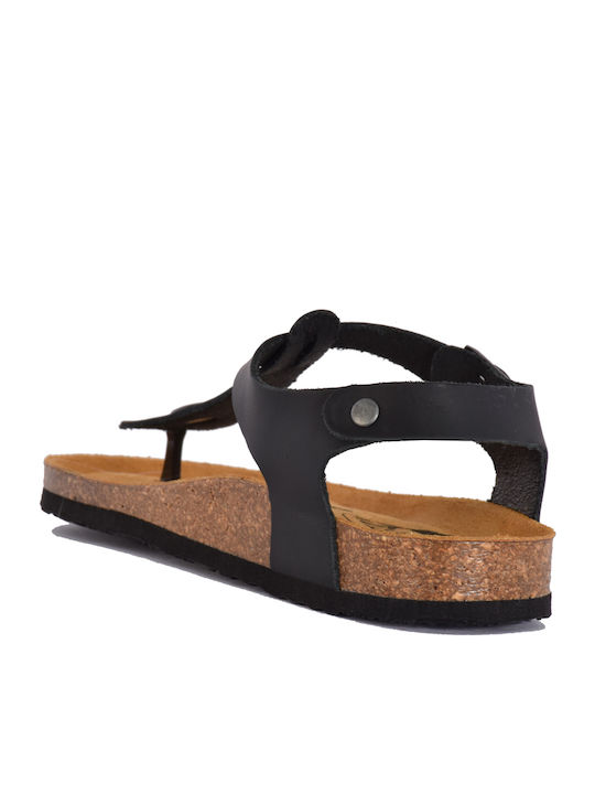 Leather Women's Flat Sandals Anatomic with Strap in Black Color
