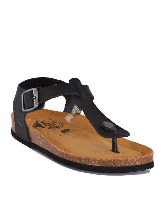 Leather Women's Flat Sandals Anatomic with Strap in Black Color