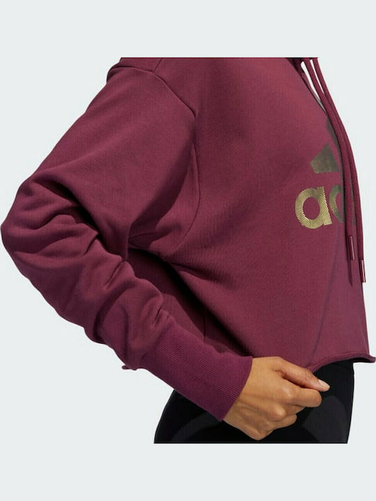 Holiday Cropped Γυναικείο Φούτερ με Κουκούλα Μπορντό