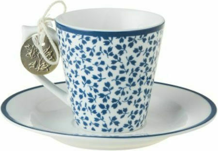 Laura Ashley Blueprint Set of Cups Espresso Porcelain Floris & Candy Stripe 100ml 2pcs
