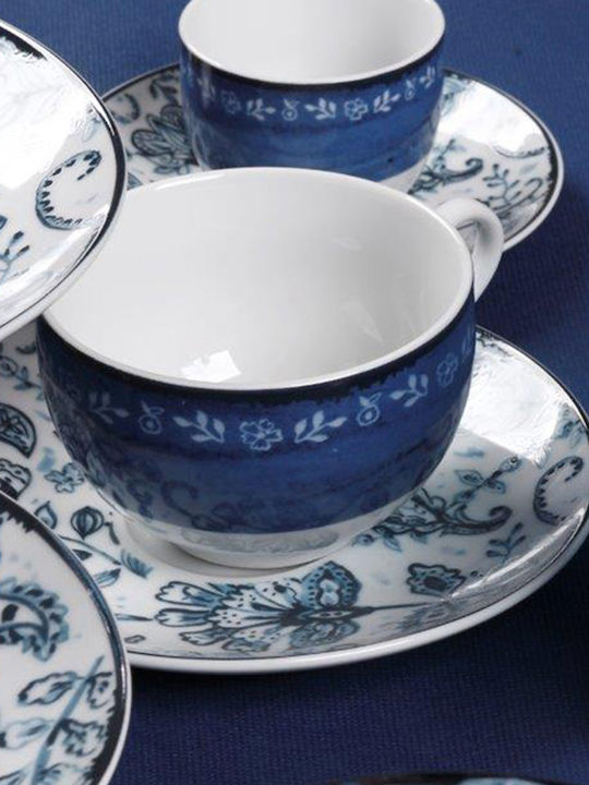 Cryspo Trio Mediterraneo Porcelain Tea Cup Set 250ml Blue 6pcs