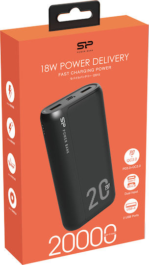 Silicon Power QS15 Power Bank 20000mAh cu 2 Porturi USB-A și Port USB-C Livrarea energiei / Quick Charge 3.0 Negru
