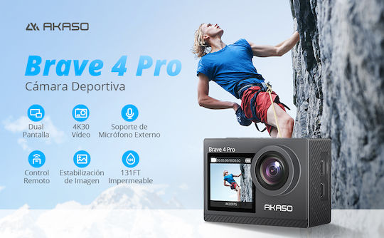Akaso Brave 4 Pro Action Camera 4K Ultra HD Underwater with Touch Screen 2" and Wi-Fi Black