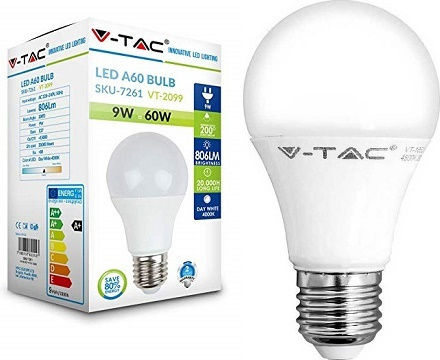 V-TAC VT-2099 LED Bulb 9W 112mm for Socket E27 and Shape A60 Natural White 806lm