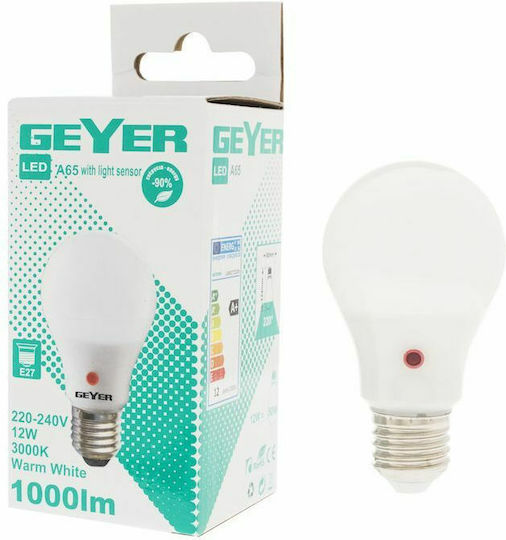 Geyer Φωτοκύτταρο Λάμπα LED 12W για Ντουί E27 και Σχήμα A70 Φυσικό Λευκό 1100lm με Φωτοκύτταρο