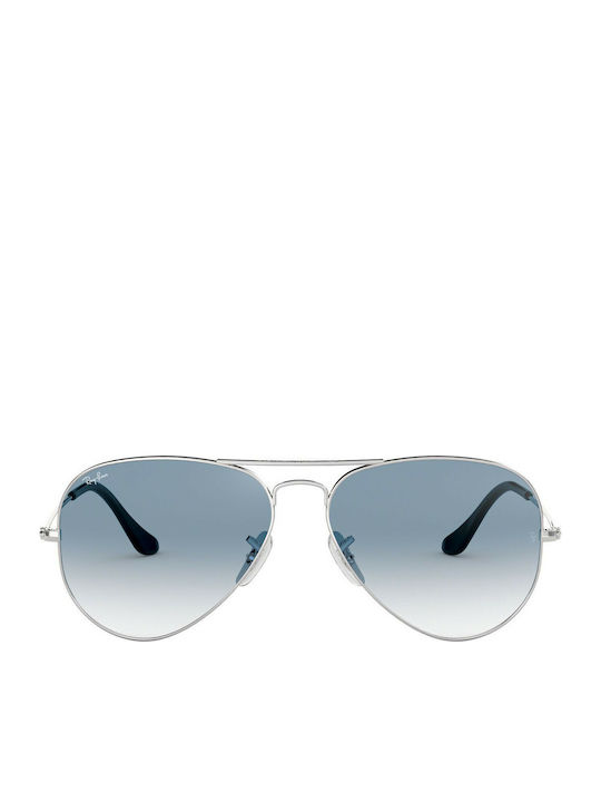 Ray Ban Aviator Unisex Sunglasses with Silver Metal Frame and Blue Gradient Mirror Lens RB3025 003/3F