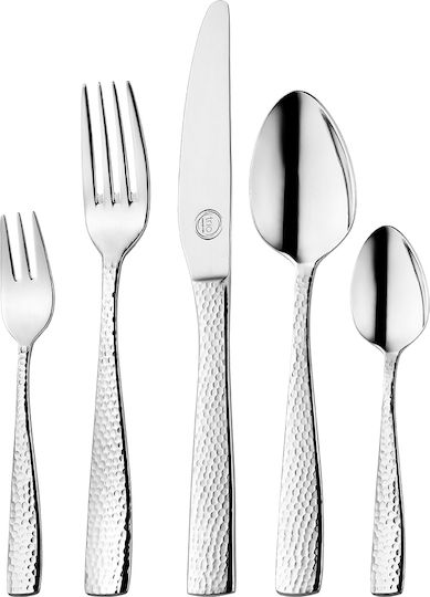 Cryspo Trio 30-Piece Stainless Steel 18/10 Silver Cutlery Set Hammered