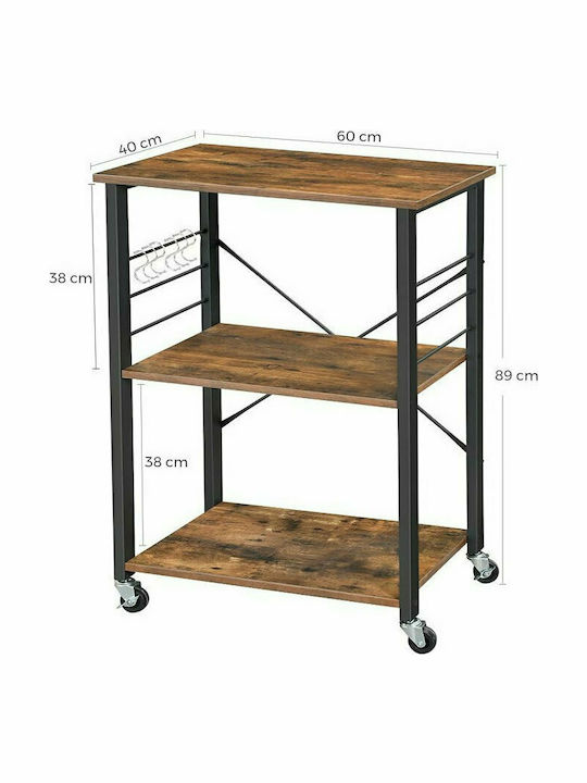 Vasagle Metal Kitchen Trolley 3 Tiers Black 60x40x89cm