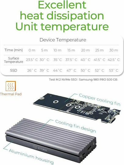 Icy Box Θήκη για Σκληρό Δίσκο M.2 PCI Express NVME με σύνδεση USB 3.1 Type-C σε Γκρι χρώμα