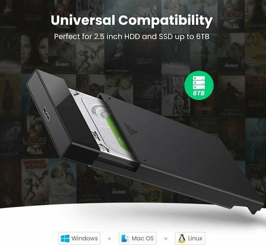 Ugreen Твърд диск кутия 2.5" SATA III с връзка USB 3.0 в Черен цвят