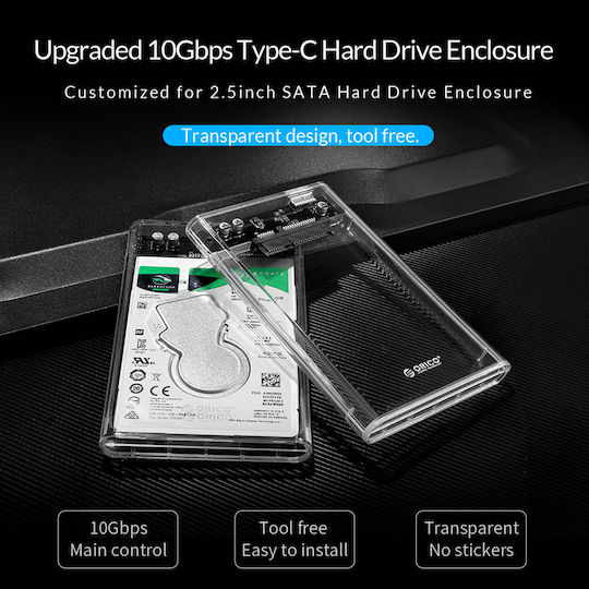 Orico Case for Hard Drive 2.5" SATA III with Connection USB 3.1 Transparent