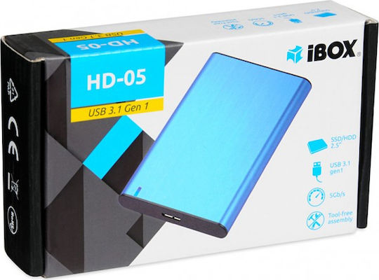 iBox HD-05 Case for Hard Drive 2.5" SATA III with Connection USB 3.1 Blue