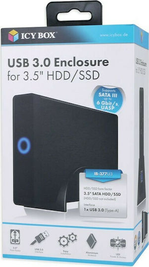 Icy Box Твърд диск кутия 3.5" SATA III с връзка USB 3.0 в Черен цвят