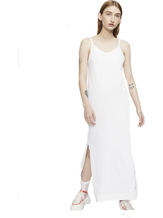 Summer Midi Athletic Dress with Spaghetti Straps White