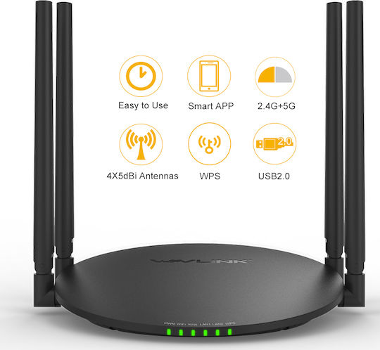 Wavlink WL-QUANTUM-D4G Ασύρματο Router Wi‑Fi 5 με 4 Θύρες Gigabit