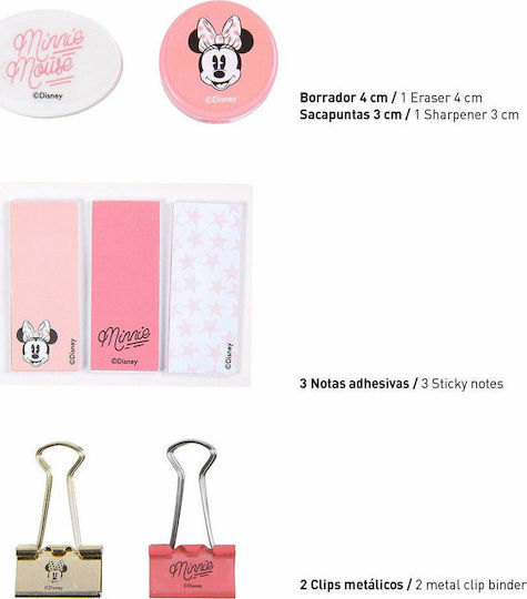 Cerda Minnie Kids Stationery Set with Pencil, Sharpener, Eraser, Notepad, Ruler and Pencil Case 12pcs