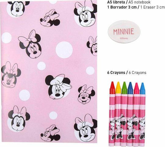 Cerda Minnie Kids Stationery Set with Pencil, Sharpener, Eraser, Notepad and Pencil Case 16pcs