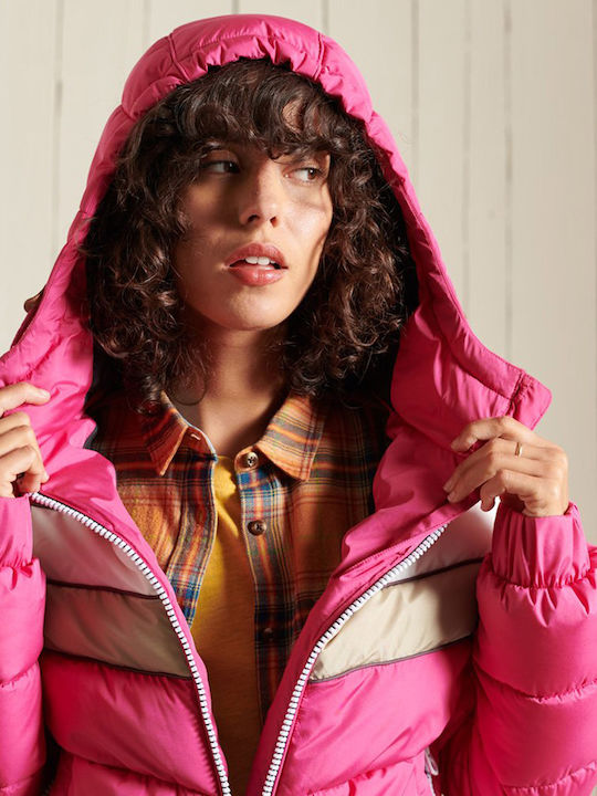Spirit Retro Kurz Damen Puffer Jacke für Winter Fuchsie