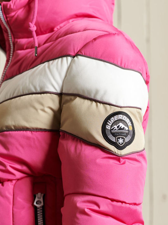 Spirit Retro Kurz Damen Puffer Jacke für Winter Fuchsie