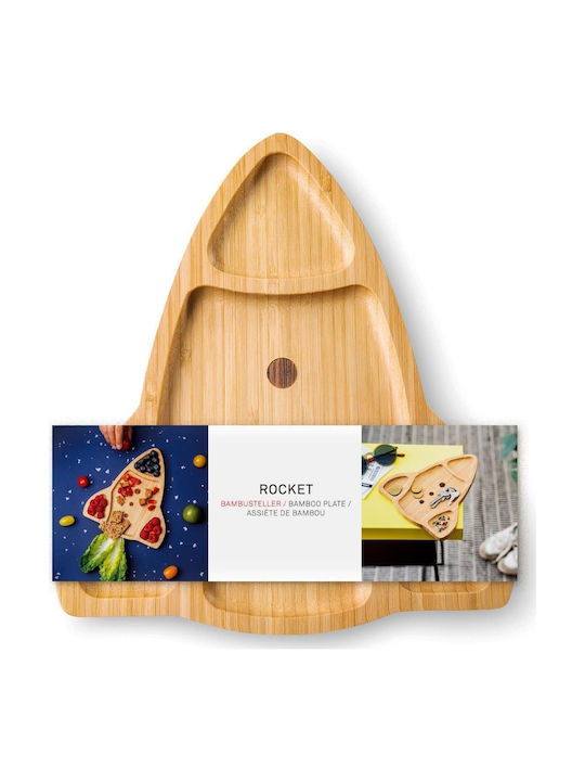 Donkey Wooden Dessert Divided Serving Plate with 4 Slots Beige 22x19.5x1.5cm