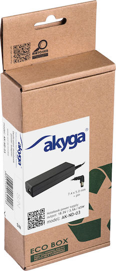 Akyga Φορτιστής Laptop 65W 18.5V 3.5A για HP χωρίς Καλώδιο Τροφοδοσίας