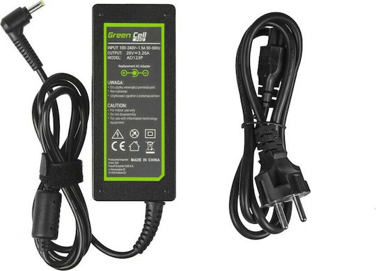 Green Cell Laptop Charger 65W 20V 3.25A for Lenovo with Detachable Power Cord