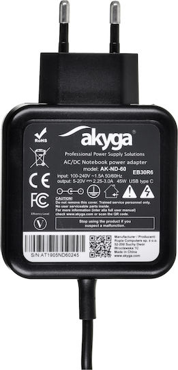 Akyga USB-C Universal Laptop Charger 45W 20V 3A with Power Cord