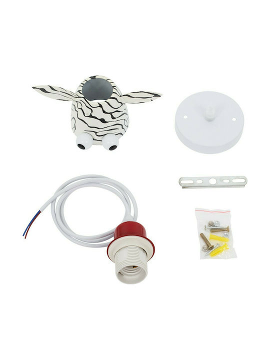 GloboStar Single-Light Kids Ceiling Light Hanging Made of Metal with E27 Socket White-Black 10.5x13.5cm