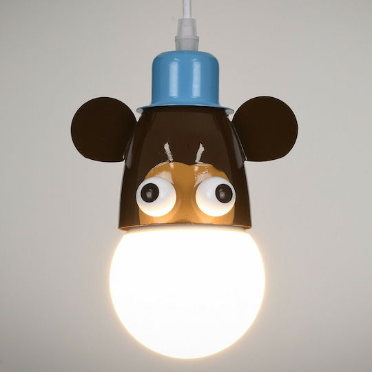 GloboStar Einfaches Kinderzimmer-Deckenleuchte Hängend aus Metall mit E27-Fassung Hellblau - Braun 10,5x13,5cm