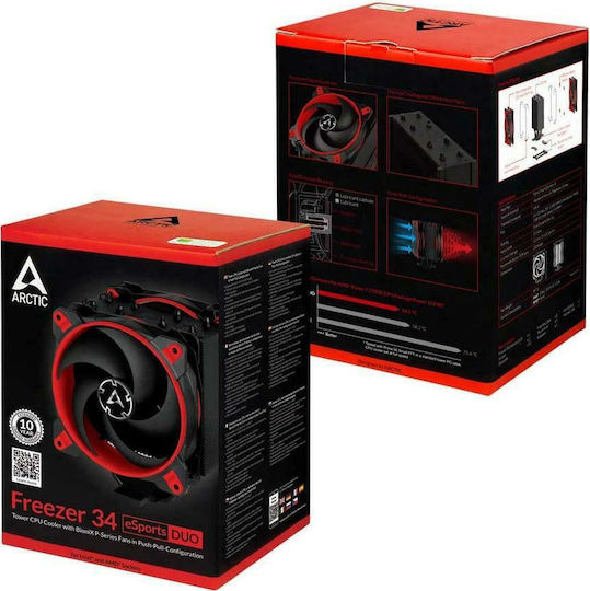 Arctic Freezer 34 eSports Duo Ψύκτρα Επεξεργαστή Διπλού Ανεμιστήρα για Socket AM4/AM5/1200/115x Κόκκινη