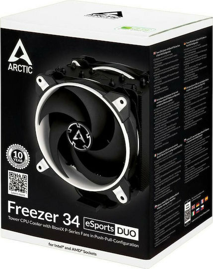 Arctic Freezer 34 eSports Duo Ψύκτρα Επεξεργαστή Διπλού Ανεμιστήρα για Socket AM4/AM5/1200/115x Λευκή