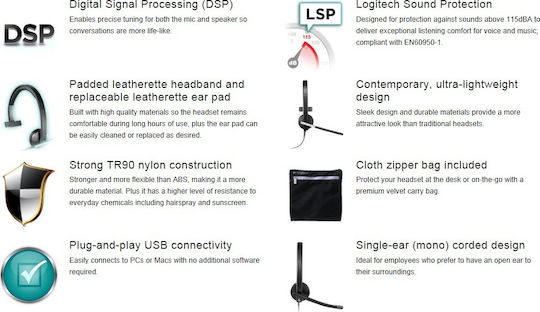 Logitech H650e Mono On Ear Multimedia Ακουστικά με μικρόφωνο και σύνδεση USB-A