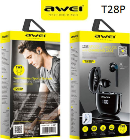 Awei T28P In-Ear Bluetooth-Freisprecheinrichtung Kopfhörer mit Schweißresistenz und Ladeetui Schwarz
