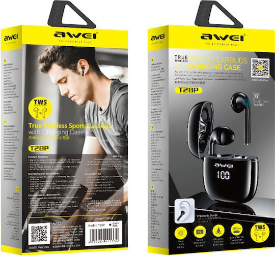 Awei T28P In-Ear Bluetooth-Freisprecheinrichtung Kopfhörer mit Schweißresistenz und Ladeetui Schwarz