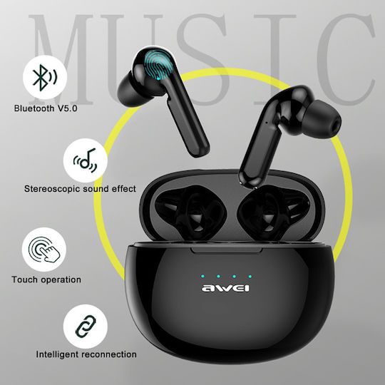 Awei T15 In-ear Bluetooth Handsfree Ακουστικά με Θήκη Φόρτισης Μαύρα