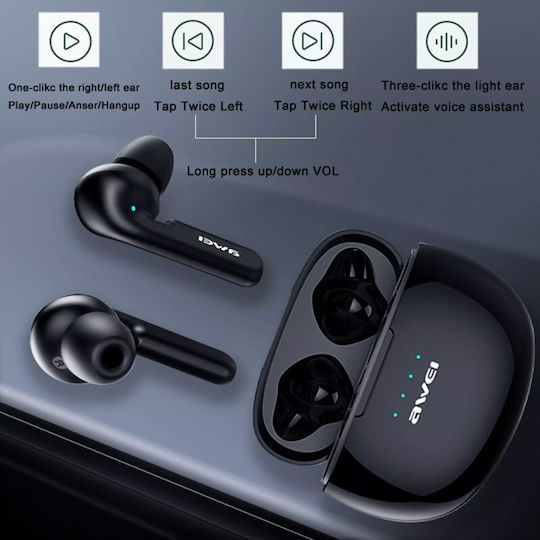 Awei T15 In-ear Bluetooth Handsfree Ακουστικά με Θήκη Φόρτισης Μαύρα