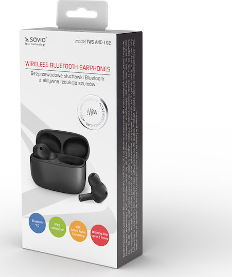 Savio ANC-102 In-ear Bluetooth Handsfree Earphones with Charging Case Black