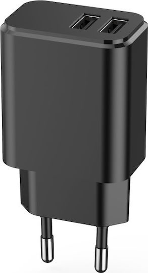 Setty Charger Without Cable with 2 USB-A Ports Blacks (GSM106088)