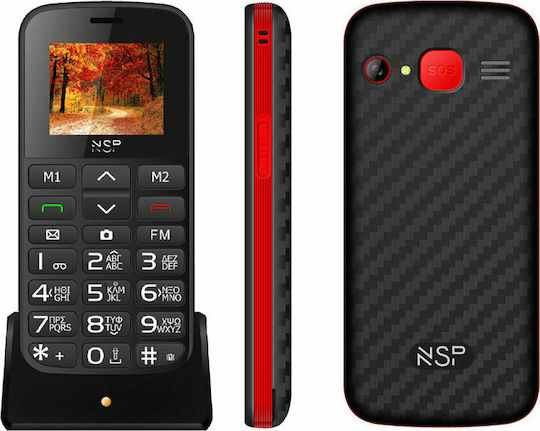 NSP 2000DS Dual SIM Κινητό με Μεγάλα Κουμπιά Black Red