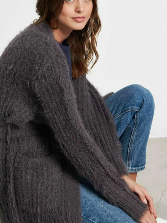 Long Women's Knitted Cardigan Gray