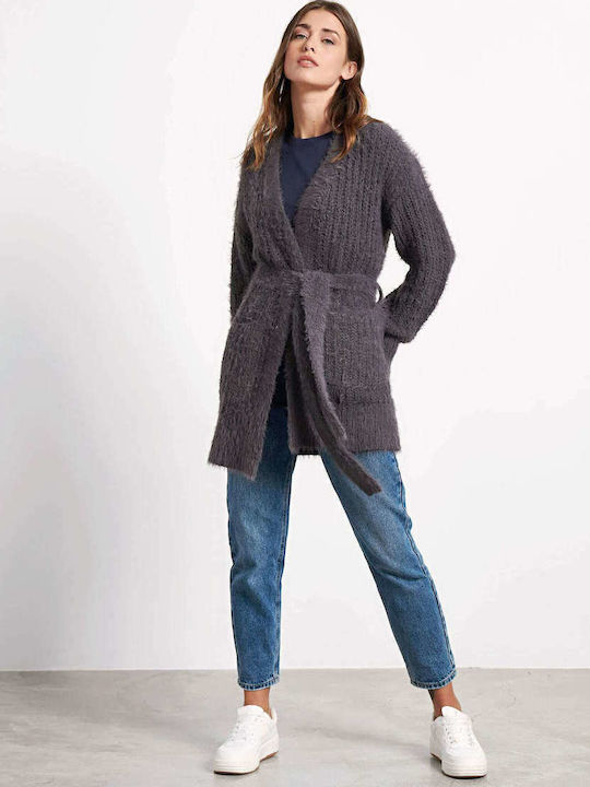 Long Women's Knitted Cardigan Gray