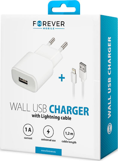 Forever Charger with USB-A Port and Cable Lightning Whites (TC-01)