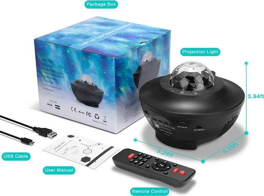 Led Rotating Kids Projector Lamp Galaxy Star Ocean Wave with Star Projection with Color Changes White 13.5x13.5x10εκ.