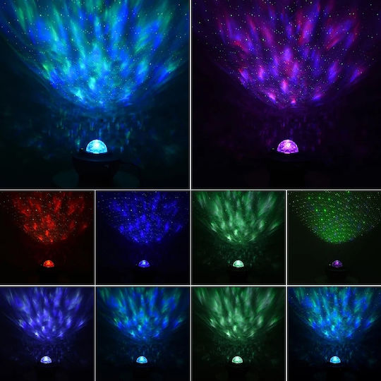 Led Rotating Kids Projector Lamp Galaxy Star Ocean Wave with Star Projection with Color Changes White 13.5x13.5x10εκ.