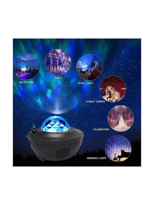 LED Въртящ се Детска Лампа Проектор Galaxy Star Ocean Wave с Проекция на Звезди с Промяна на Цветовете Бял 13.5x13.5x10εκ.