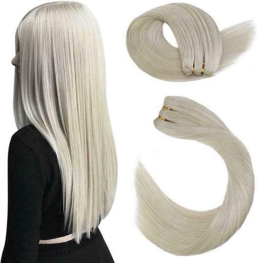 Bioshev Professional Haarteile mit Clip mit Echthaar Remy in Blond Platin Farbe 1001 50cm 1001