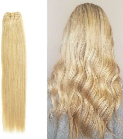 Bioshev Professional Haarteile mit Clip mit Echthaar in Dunkelheit Blond Farbe 613 50cm 613