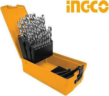 Ingco Set of 25 1-13mm Drills HSS with Cylindrical Shank for Metal